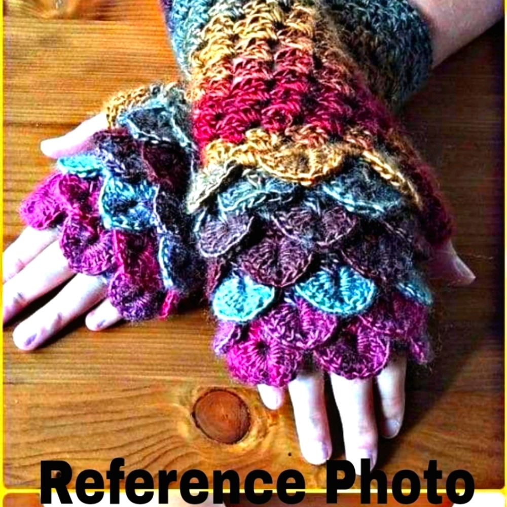 Crocheted Dragon Scale Fingerless Gloves